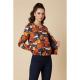 Ded COLLECTION Kadın Renkli Floral ve Etnik Desenli Fermuarlı Scuba Bomber Ceket