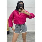 Ded Collection Kadın Salaş Oversize Fuşya Gömlek - 002-Pembe