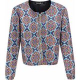 Ded Collection Kadın Turkuaz Zeminli Bohem Tarz Geometrik Desenli Bomber Ceket - Mavi