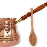 DEDE Copper -2020- PCZ Serisi (XXLarge-28fl.oz) - Ahşap Saplı En Kalın Katı Bakır Damgalı ve Dövülmüş Türk Yunan Arap Kahve Demliği, Ocak Üstü Kahve Makinesi, Cezve, Jezve, Jazva, Ibrik, Briki