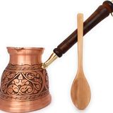 DEDE Copper - IST Serisi (XLarge-16,9 floz) - Ahşap Saplı En Kalın Katı Bakır Oyma Türk Yunan Arap Kahve Demliği, Ocak Üstü Kahve Makinesi Cezve, Jezve, Jazz Cazzve, Ibrik, Briki (Mat)