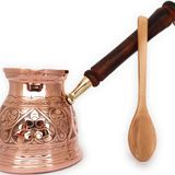 DEDE Copper - IST Serisi (XLarge-16,9 floz) - Ahşap Saplı En Kalın Katı Bakır Oyma Türk Yunan Arap Kahve Demliği, Ocak Üstü Kahve Makinesi Cezve, Jezve, Jazz Cazzve, Ibrik, Briki (Parlak)