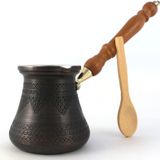 DEDE Copper - PCZ Serisi (Large-14fl.oz) - En Kalın Katı Bakır Oymalı/Dövülmüş Türk Yunan Arap Kahve Demliği, Ahşap Saplı, Ocak Üstü Kahve Makinesi Cezve Jezve Jazva Ibrik Briki (Antik)