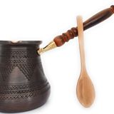 DEDE Copper - PCZ Serisi (XXLarge-28fl.oz) - Ahşap Saplı En Kalın Katı Bakır Oymalı/Dövülmüş Türk Yunan Arap Kahve Demliği, Ocak Üstü Kahve Makinesi Cezve, Jezva, Ibrik, Briki (Antik)