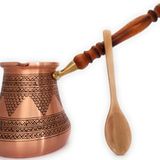 DEDE Copper - PCZ Serisi (XXLarge-28fl.oz) - Ahşap Saplı En Kalın Katı Bakır Oymalı/Dövülmüş Türk Yunan Arap Kahve Demliği, Ocak Üstü Kahve Makinesi Cezve, Jezve, Jazva, Ibrik, Briki (Mat)