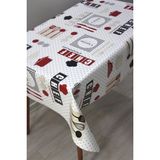Dede Ev Tekstil Elyaf Astarlı Silinebilir Pvc Muşamba Masa Örtüsü - Kırmızı Chef - 140 x 220 cm - Beyaz
