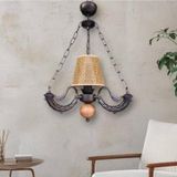 Dede Tekli Riga Avize Zincirli Siyah Rattan Hasır Kahverengi Şapkalı 30x60 cm