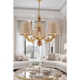 Dede Üç Kollu Eskitme Zamak Metal Avize Kahverengi Rattan Hasır Şapkalı 40x70 cm