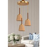 Dede Üçlü Tepsili Sarkıt Avize Ceviz Gold Abajur Şapkalı 30x60 cm