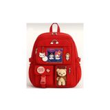 DEEFWEAR Kawaii Kore Tarzı Peluş Ve BESLENME HEDİYELİ ve (Rozetsiz ) Okul Sırt Çantası Kırmızı