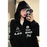 DEEFWEAR Siyah Legend Baskılı Kapşonlu Fermuarlı Hırka