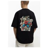 DEEFWEAR Siyah Mar-vel Spider-Man Collage Serisi Ön/Arka Baskılı Oversize T-shirt