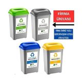 Deembro Firma Ismi Yazılı Sıfır Atık Kutusu 50 lt 4 Adet Geri Dönüşüm Kutusu Kağıt Plastik Cam Metal 33*43*60 cm