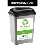 Deembro Geri Dönüşüm Kutusu Sıfır Atık Kutusu 50 Lt Cam Büyük Boy Plastik Etiketli Atık Toplama Kutusu