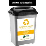 Deembro Geri Dönüşüm Kutusu Sıfır Atık Kutusu 50 Lt Plastik Büyük Boy Plastik Etiketli Atık Toplama Kutusu