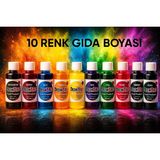 Deembro Gıda Boyası Seti 10 Adet 10 Renk 50 ml x 10 Adet Su Bazlı Sıvı Gıda Boyaları Seti - 500 gr