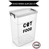 Deembro Hava Almaz Büyük Boy Kedi Mama Saklama Kabı 32 L Plastik Beyaz Renkli