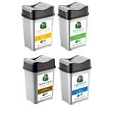 Deembro Sıfır Atık Kutusu 35 Lt*4 Adet Geri Dönüşüm Kutusu Plastik Çift Kapaklı Kağıt-Organik-Cam-Plastik
