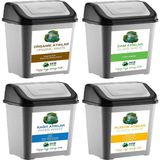 Deembro Sıfır Atık Kutusu 35 Lt*4 Adet Geri Dönüşüm Kutusu Plastik Tek Kapaklı Kağıt-Organik-Cam-Plastik