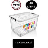 Deembro Tekerlekli Oyuncak Saklama Kutusu 40 Lt Düzenleyici Çocuk Odası Dolap Içi Oyuncak Saklama Kabı büyük boy - Şeffaf