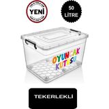 Deembro Tekerlekli Oyuncak Saklama Kutusu 50 Lt Düzenleyici Çocuk Odası Dolap Içi Oyuncak Saklama Kabı büyük boy - Şeffaf