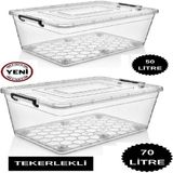 Deembro Tekerlekli Saklama Kabı 2 Li Set 50 Lt ve 70 Lt Büyük Boy Tekerlekli Saklama Kutusu Depolama Oyuncak - 2 Adet