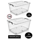 DEEMBRO Tekerlekli Saklama Kabı 2 li set 50 Lt ve 70 Lt büyük boy Tekerlekli Saklama Kutusu depolama oyuncak