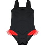 Deep Beach DB200618CM Siyah Kırmızı Fırfır Detaylı Kız Çocuk Mayo