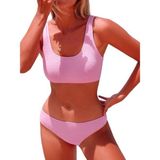 Deep Beach Dokulu kumaş çift askılı bikini takım - 38 - Açık Pembe