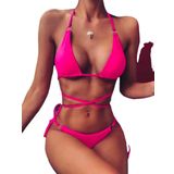 Deep Beach Ip ve Halka Detaylı Bikini Takım - 34 - Fuşya