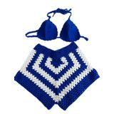 DEEP BEACH Mavi Beyaz el örgüsü bikini short takım MAVİ S/M