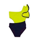 DEEP BEACH NEON SARI KOLU VOLAN DETAYLI KIZ ÇOCUK MAYO DB200566CM NEON SARI-SİYAH 13-14 Yaş