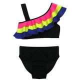 Deep Beach Siyah Renkli Volanlı Kız Çocuk Bikini Takım DB200617BT - 6 - 7 Yaş