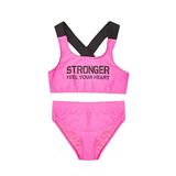 DEEP BEACH Yazı baskılı kız çocuk bikini takım DB200773BT NEON FUŞYA 8-9 Yaş