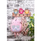 Deep Creations Çocuk Odası Duvar Askılığı 4 Askılı Montessori Doğal Ahşap Uv Baskılı Baykuşlar
