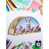 Deep Creations Çocuklar İçin Ahşap Masa Düzenleyici Organizer Masa Üstü Kalemlik & Organizer- Tavşan