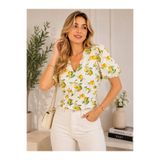 DEEP FAIR Kadın Ekru Limon Desenli V Yaka Dokuma Bluz CM26BZ00397