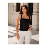 DEEP FAIR Kadın Kiraz Desenli Kurdela Detaylı Kare Yaka Dokuma Bluz CM26BZ00052