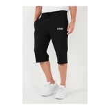 Deep sense Erkek Siyah Diz Altı Uzun Cepli Penye Şort & Bermuda Kapri Yazlık Pamuklu Slim Fit Baskılı