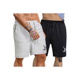 Deep sense Erkek Siyah Gri Günlük Penye 2 li Set Spor Şort Basketbol Futbol Çizgili Şort Fitness Koşu Bermuda