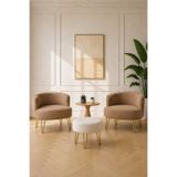 DEEPHOME Coolyard 2'li Çay Seti Berjer Ve Puf Takımı Gold Ayak Modern Tasarım