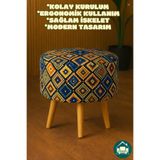 DEEPHOME DH Yuvarlak Balkon Mutfak Salon Ayak Uzatma Pufu Gürgen Ayaklı Özel Tasarım Etnik Puf Koltuk