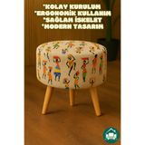 DEEPHOME DH Yuvarlak Balkon Mutfak Salon Ayak Uzatma Pufu Gürgen Ayaklı Özel Tasarım Hintli Puf Koltuk