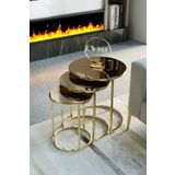 Deepport Liv Aks 3'Lü Gold Zigon Sehpa (Bronz Aynalı)