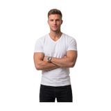 Deepsea 1801165 V Yakalı Likralı Dar Kesim Beyaz Erkek T-shirt