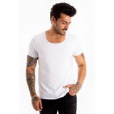 Deepsea 1801199 Beyaz Geniş Yakalı Erkek T-shirt