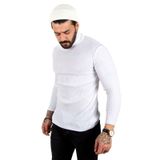 Deepsea 2100015 Beyaz Balıkçı Yaka Çizgili Slim Fit Erkek Örme Kazak