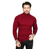 Deepsea 2100015 Bordo Balıkçı Yaka Çizgili Slim Fit Örme Erkek Kazak