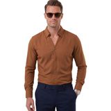 Deepsea Açık Kahve Slim Fit Kolay Ütülenebilir Açık Dik Yaka Likralı Erkek Gömlek 2602615 - XL