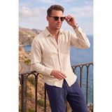 Deepsea Bej %97 Pamuk Müslin Kumaş Nefes Alabilir Yazlık Rahat Kesim Erkek Gömlek 2602619 - 2XL